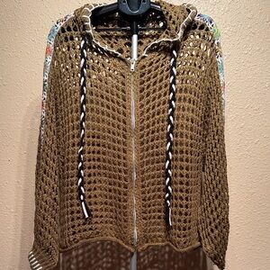 Pol Olive crochet knit flower grandma square zip hoodie women’s small NEW